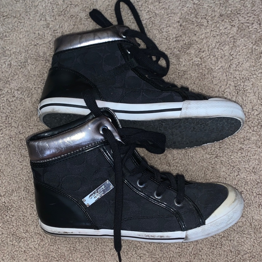 Coach Black and Metallic High-Top Sneakers
